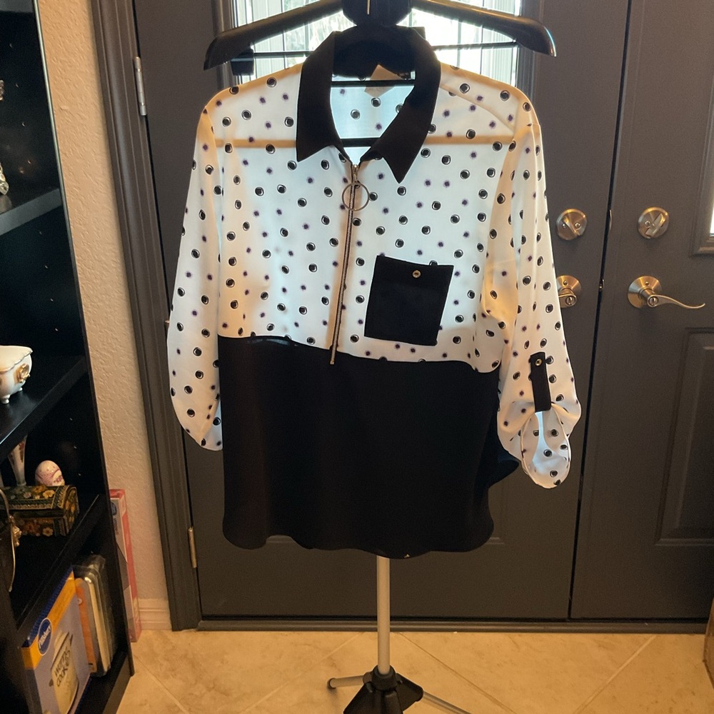Bali Black & White Polka Dot Women's Blouse, LG/XL
